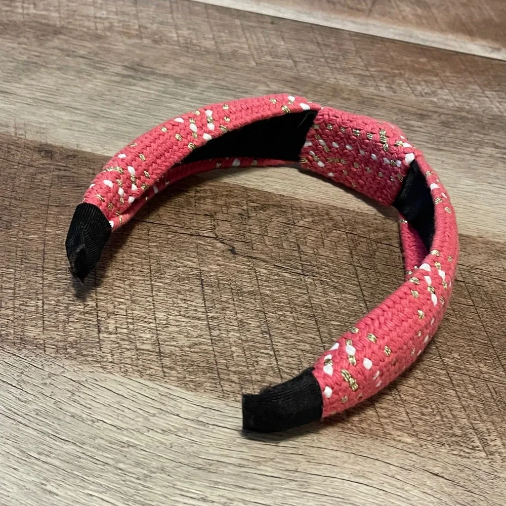 Coral Pink‎ Cotton Knotted Headband Sparkle Gold White Dots Women Accessory